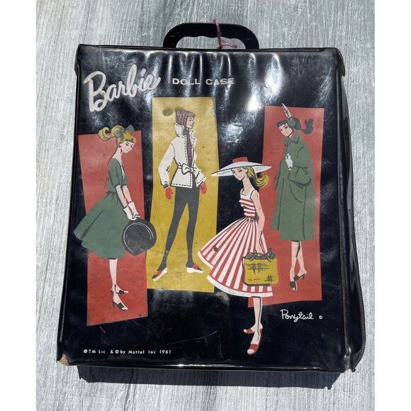VTG 1961 Barbie Ponytail Black Vinyl Doll Case Peggy Ann Doll & Accessories Lot - Picture 1 of 16